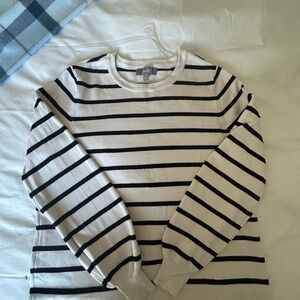 Marled Striped Crewneck Sweater - White & Black